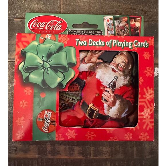 Coca Cola Coke Santa Playing Cards Christmas Collectible Tin Two Decks Bicycle - Picture 1 of 4